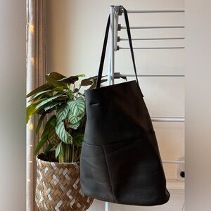 OAK + FORT Black Leather Tote Bag
